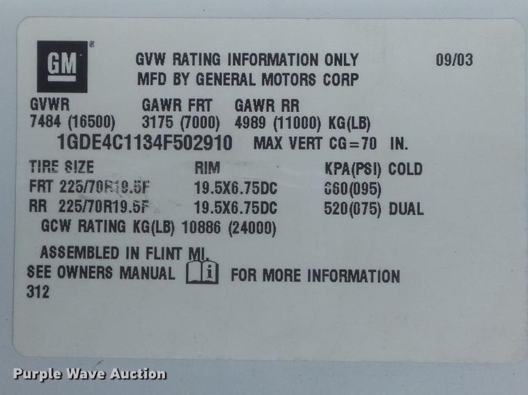 image for item DD7174 2004 GMC C4500 flat dump bed truck