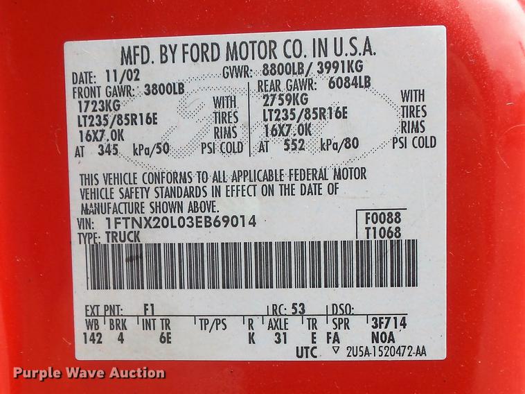 image for item DD7208 2003 Ford F250 Super Duty XLT SuperCab pickup truck