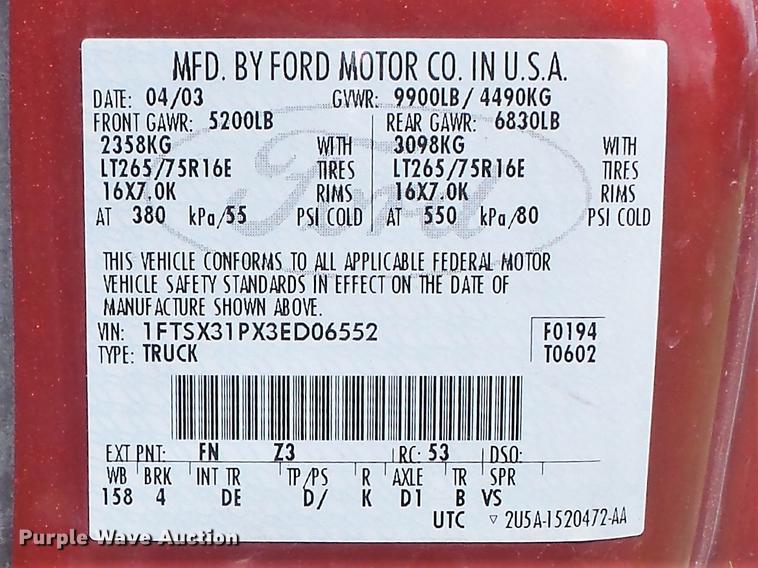 image for item DD7240 2003 Ford F350 Super Duty XLT SuperCab pickup truck
