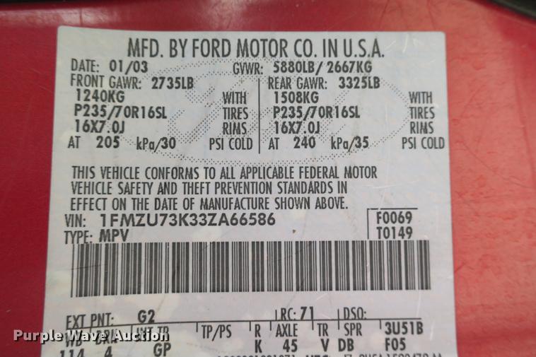 image for item DE3717 2003 Ford Explorer XLT SUV