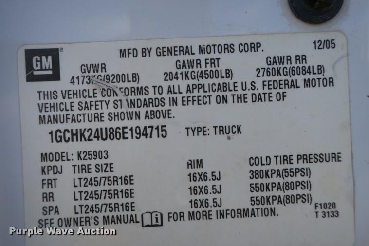 image for item DE3749 2006 Chevrolet Silverado 2500HD pickup truck