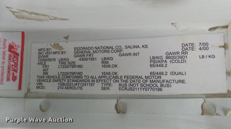 image for item DP9507 2000 Chevrolet Express G3500 Aerolite shuttle bus