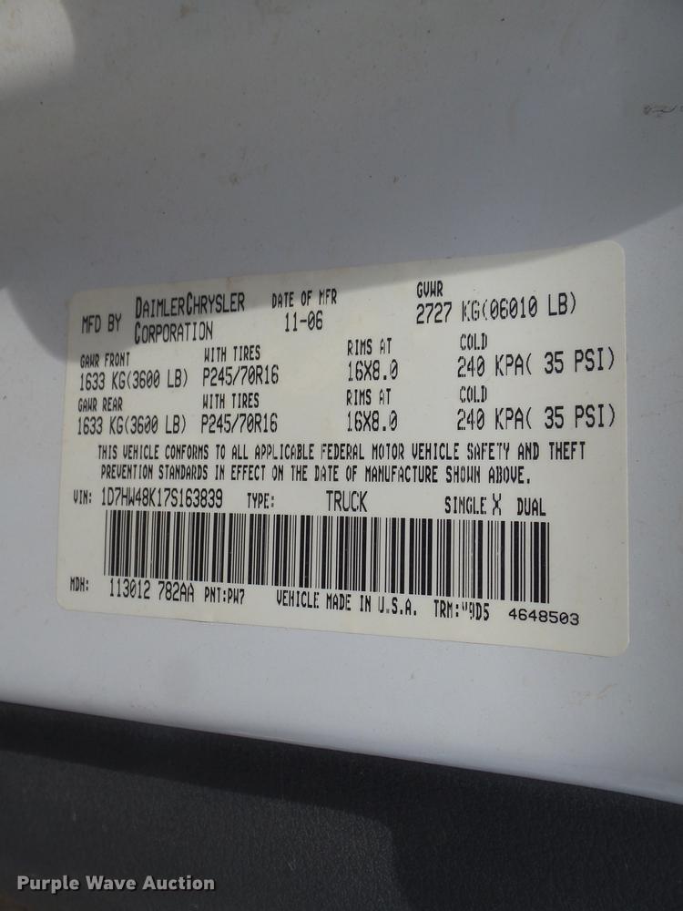 image for item DR9248 2007 Dodge Dakota SLT Quad Cab pickup truck