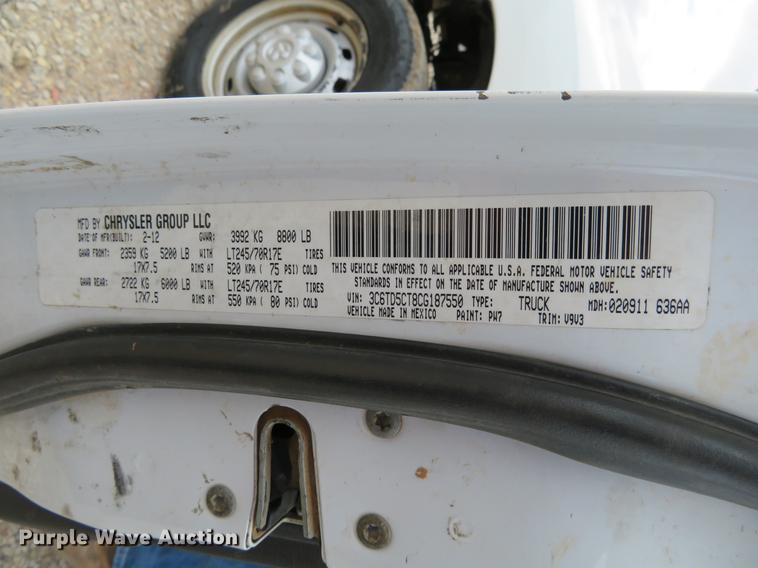 image for item EJ9635 2012 Dodge Ram 2500HD Crew Cab pickup truck