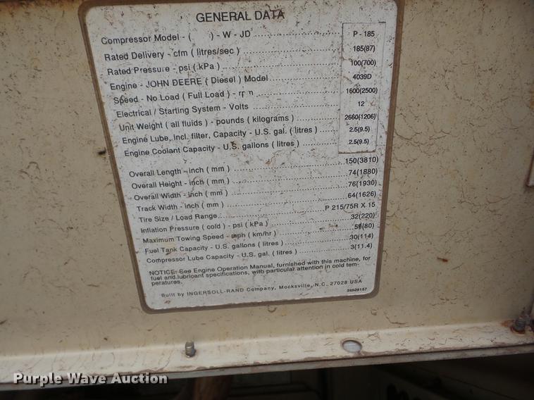 image for item BI9501 1995 Ingersoll Rand 185 air compressor