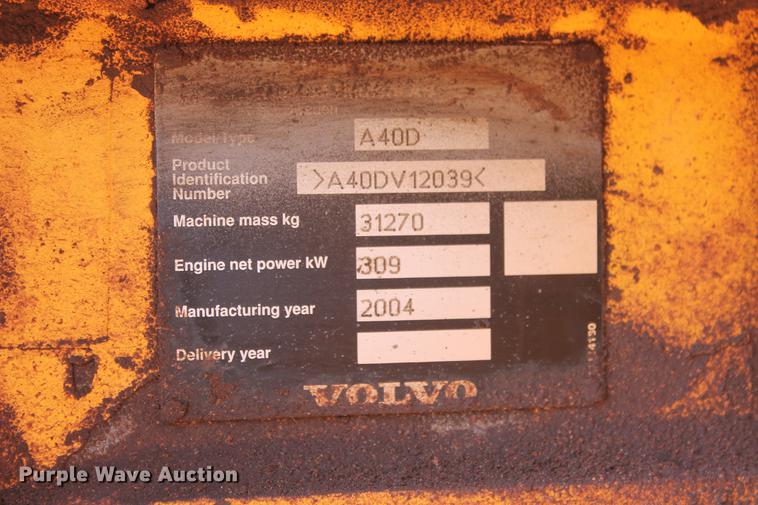 image for item DD4972 2004 Volvo A40D articulated haul truck