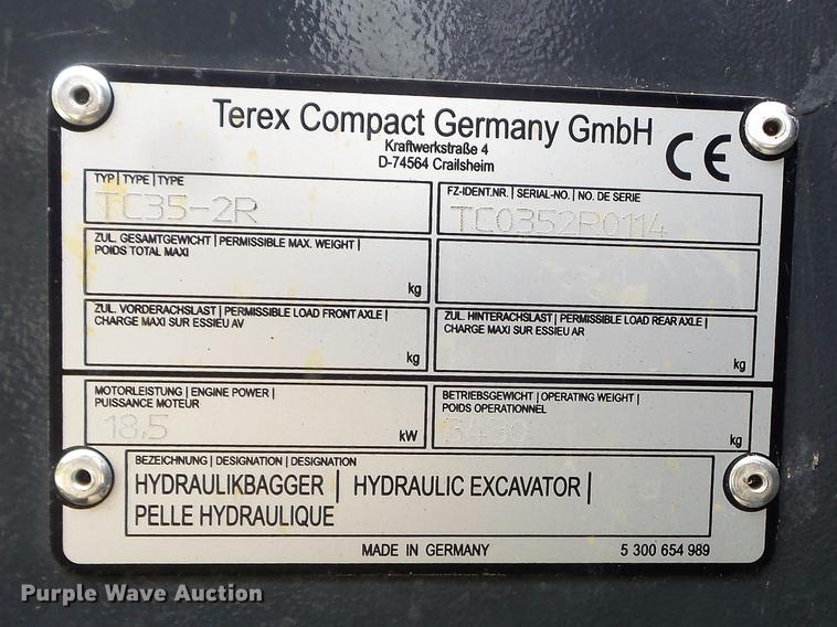 image for item DD7217 2016 Terex TC35-2R mini excavator