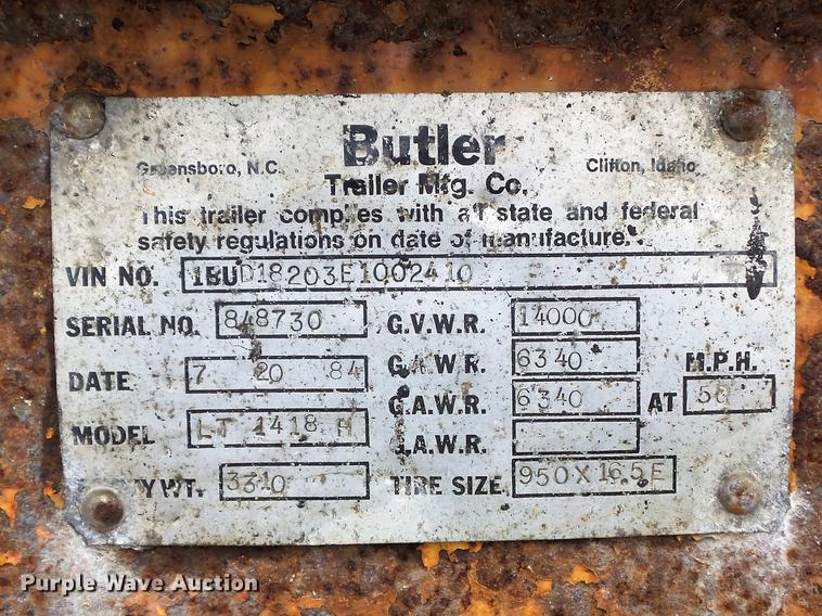 image for item DD7220 1984 Butler LT1418H tilt deck equipment trailer