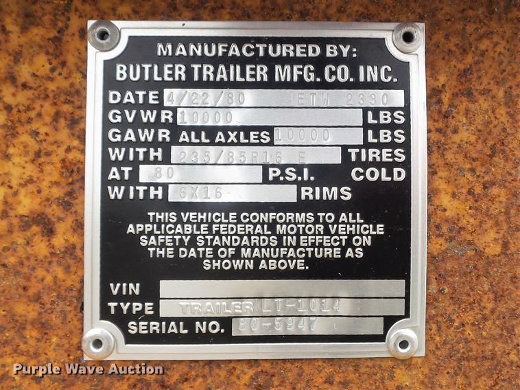 image for item DD7221 1980 Butler LT-1014 tilt deck utility trailer