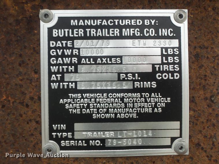 image for item DD7222 1979 Butler LT-1014 utility trailer