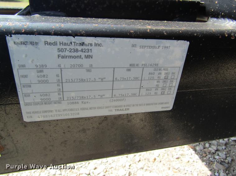 image for item DD8559 1997 Redi Haul FSL1629E equipment trailer