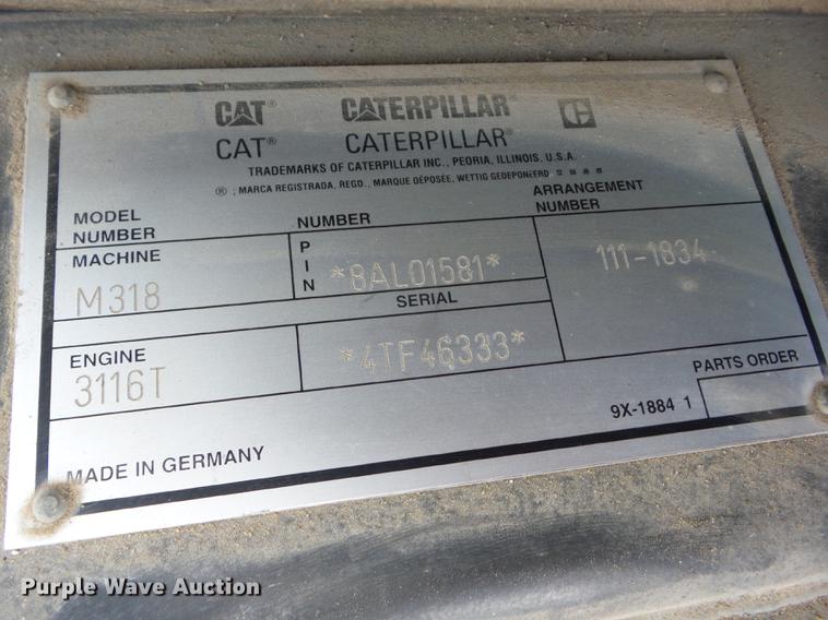 image for item K6275 1998 Caterpillar M318 excavator