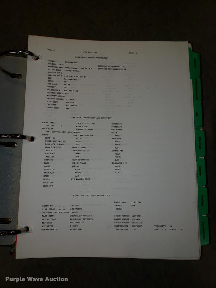 image for item DF3251 1996 Pierce fire truck