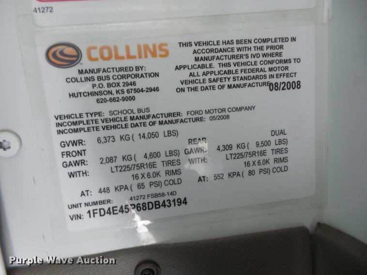 image for item EI9835 2008 Ford Econoline E450 school bus