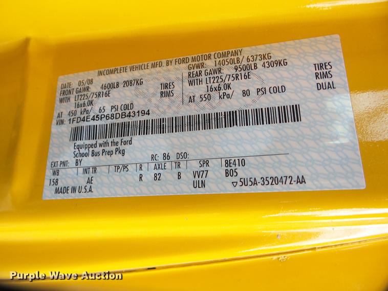 image for item EI9835 2008 Ford Econoline E450 school bus