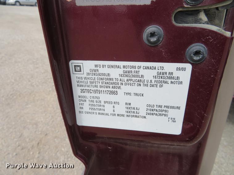 image for item EJ9663 2001 GMC Sierra 1500 Ext. Cab pickup truck