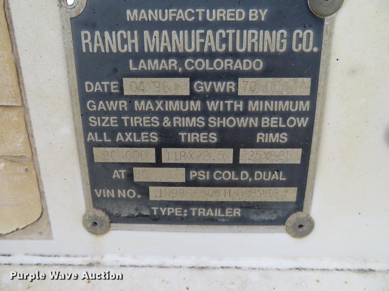 image for item EJ9673 1996 Ranch bottom dump trailer