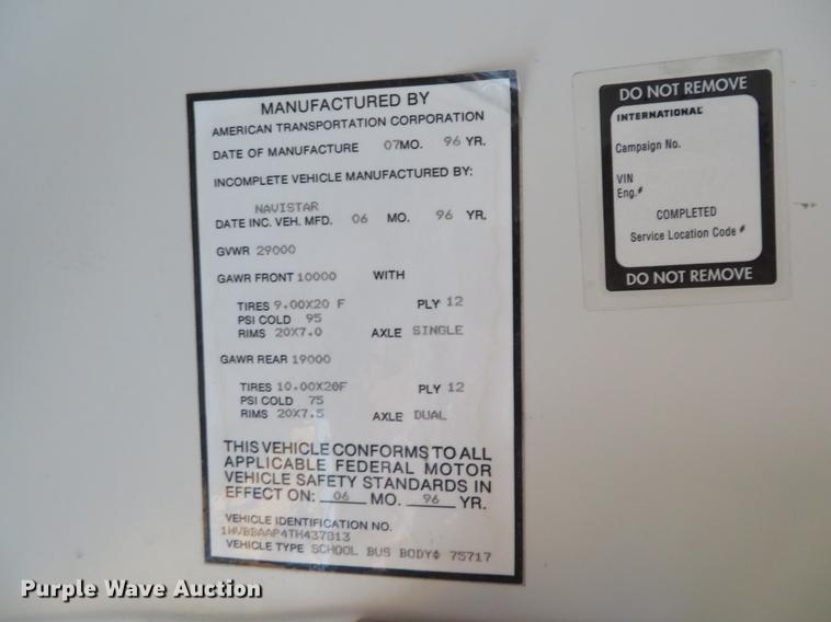 image for item EJ9699 1996 International 3800 school bus