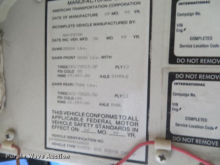 image for item EJ9700 1999 International 3800 school bus