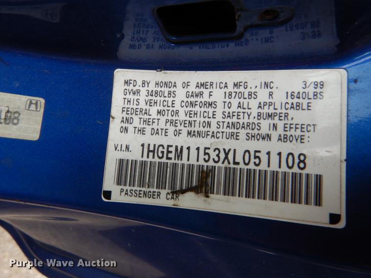 image for item DE1771 1999 Honda Civic SI