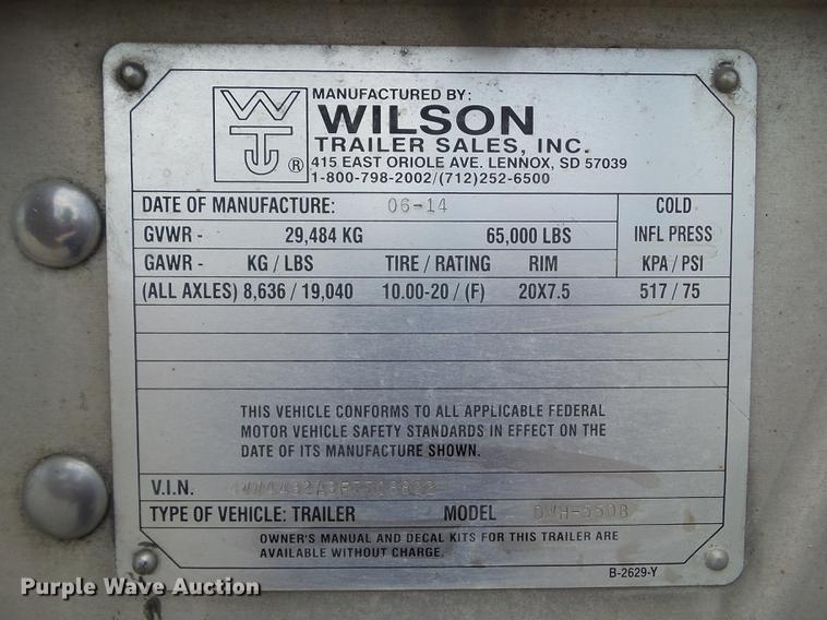 image for item DZ9347 2015 Wilson DWH 550B double hopper grain trailer