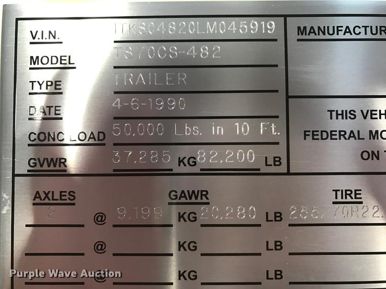 image for item DD1157 1990 Trail King drop deck equipment trailer