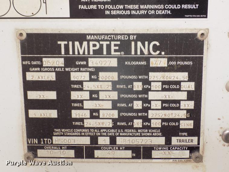 image for item DB8691 2004 Timpte Super Hopper double hopper bottom grain trailer