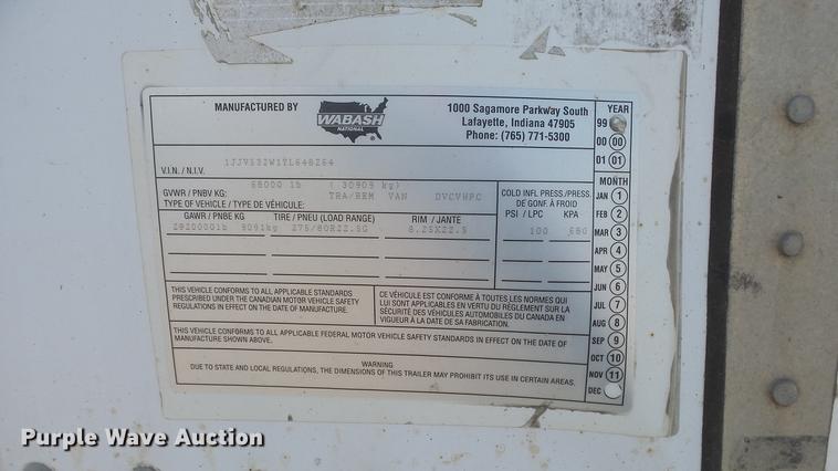 image for item DF4277 2000 Wabash dry van trailer