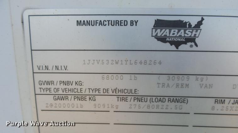 image for item DF4277 2000 Wabash dry van trailer