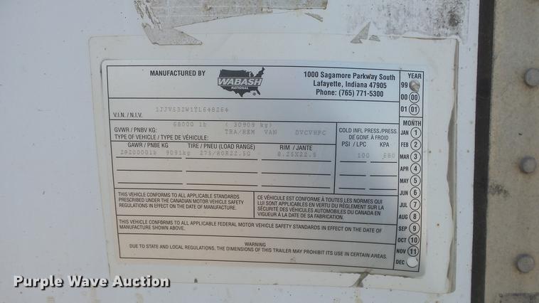 image for item DF4277 2000 Wabash dry van trailer