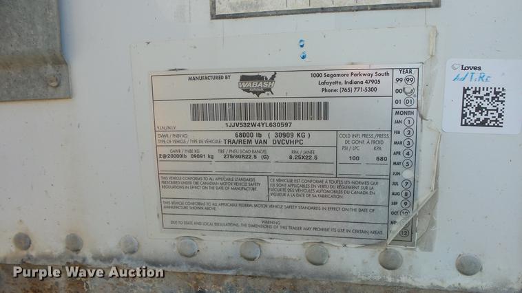 image for item DF4278 2000 Wabash dry van trailer