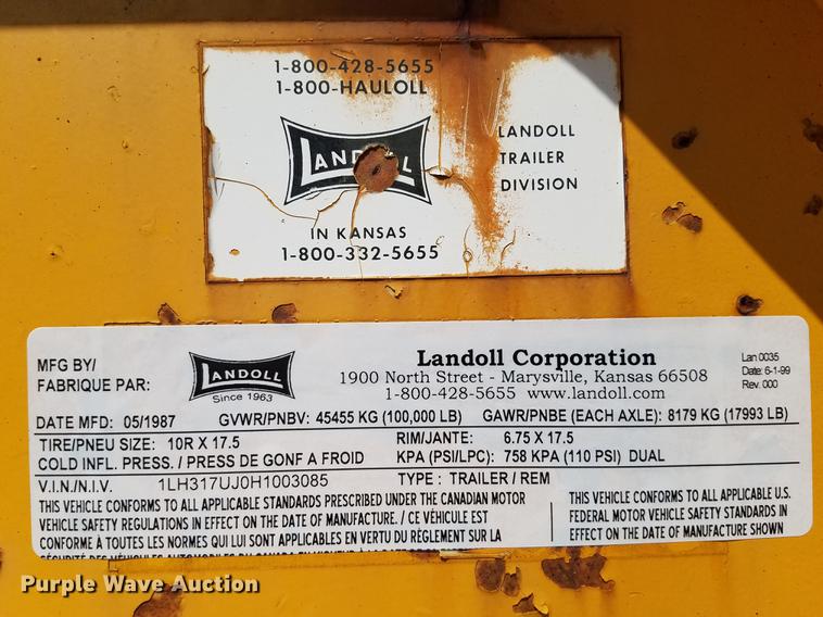 image for item DV9327 1987 Landoll 31748 tilt deck equipment trailer