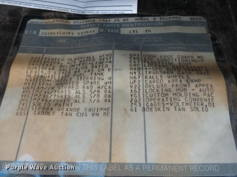 image for item DB7107 1985 GMC K1500 pickup truck