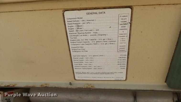 image for item DF4294 Ingersoll Rand P100WJD air compressor