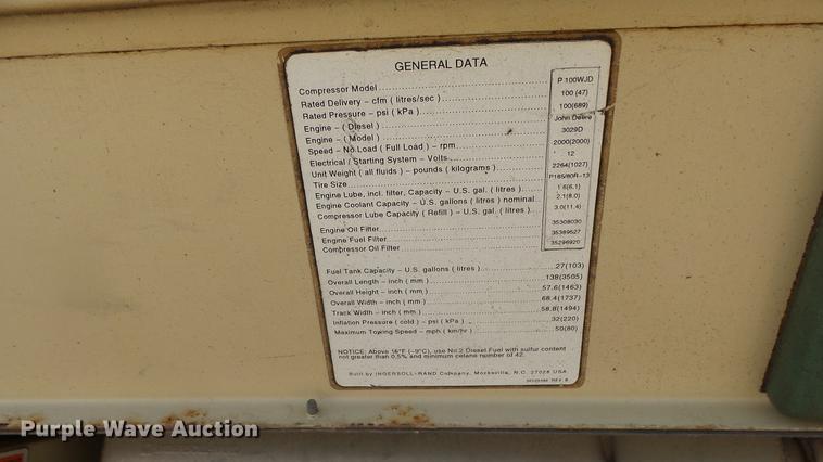 image for item DF4294 Ingersoll Rand P100WJD air compressor