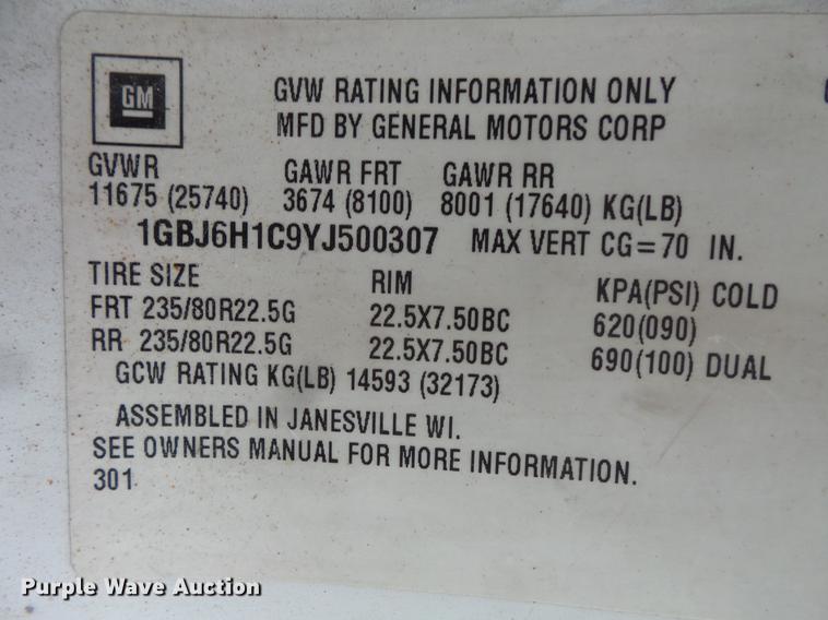 image for item DV9348 2000 Chevrolet C6500 utility truck