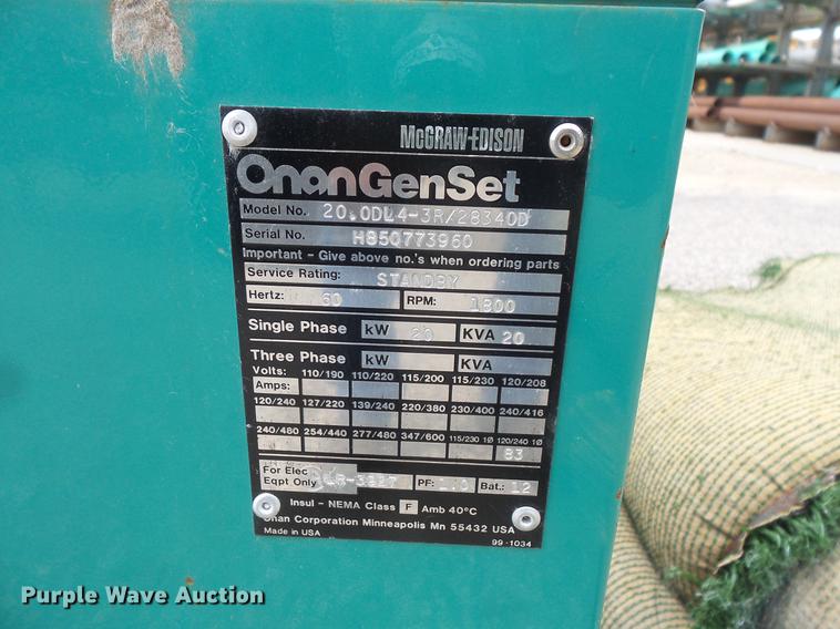 image for item DV9390 Onan 20.0DL-4-3R/28340D generator