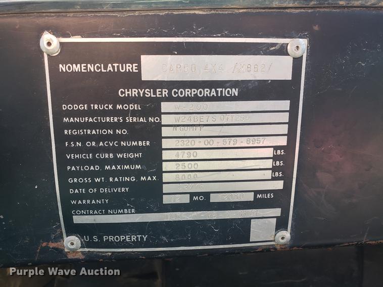 image for item EF9792 1976 Dodge M882 Power Wagon