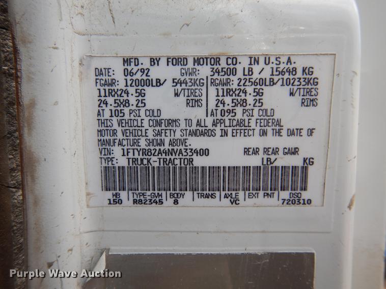 image for item DC5952 1992 Ford LN8000 tank truck