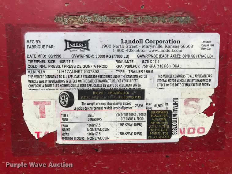 image for item EK9502 1996 Landoll tilt deck equipment trailer