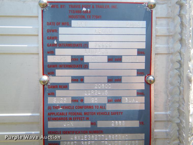 image for item EK9557 2007 Travis S96 end dump trailer