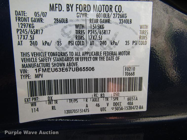 image for item DD7509 2007 Ford Explorer XLT SUV