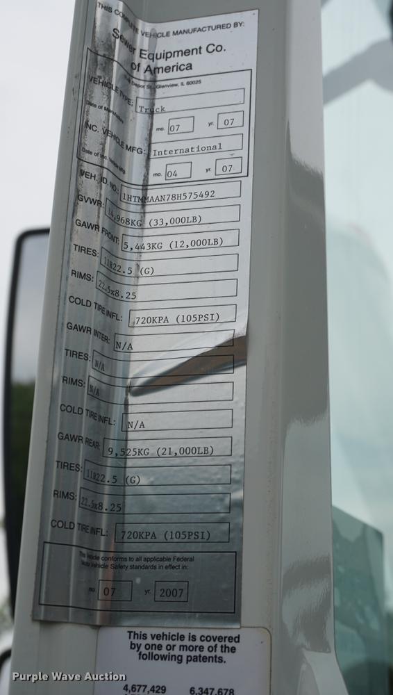 image for item DD7779 2008 International DuraStar 4400 sewer rodder truck