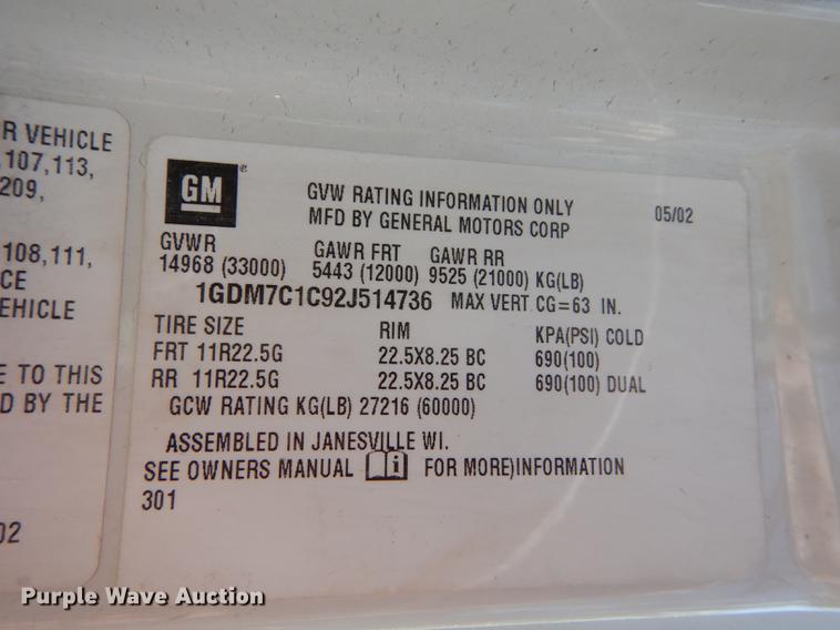 image for item DE1829 2002 GMC T7500 street sweeper truck