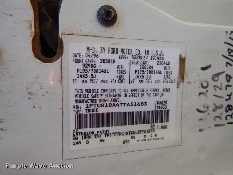 image for item DE1852 1996 Ford Ranger XL pickup truck