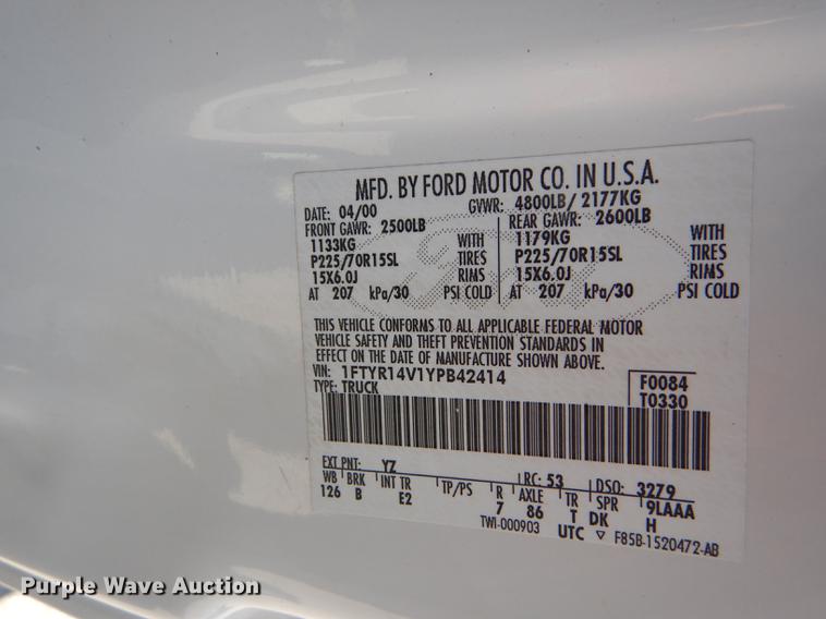 image for item DE1855 2000 Ford Ranger SuperCab pickup truck