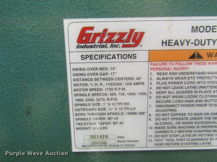 image for item EI9456 Grizzly wood lathe