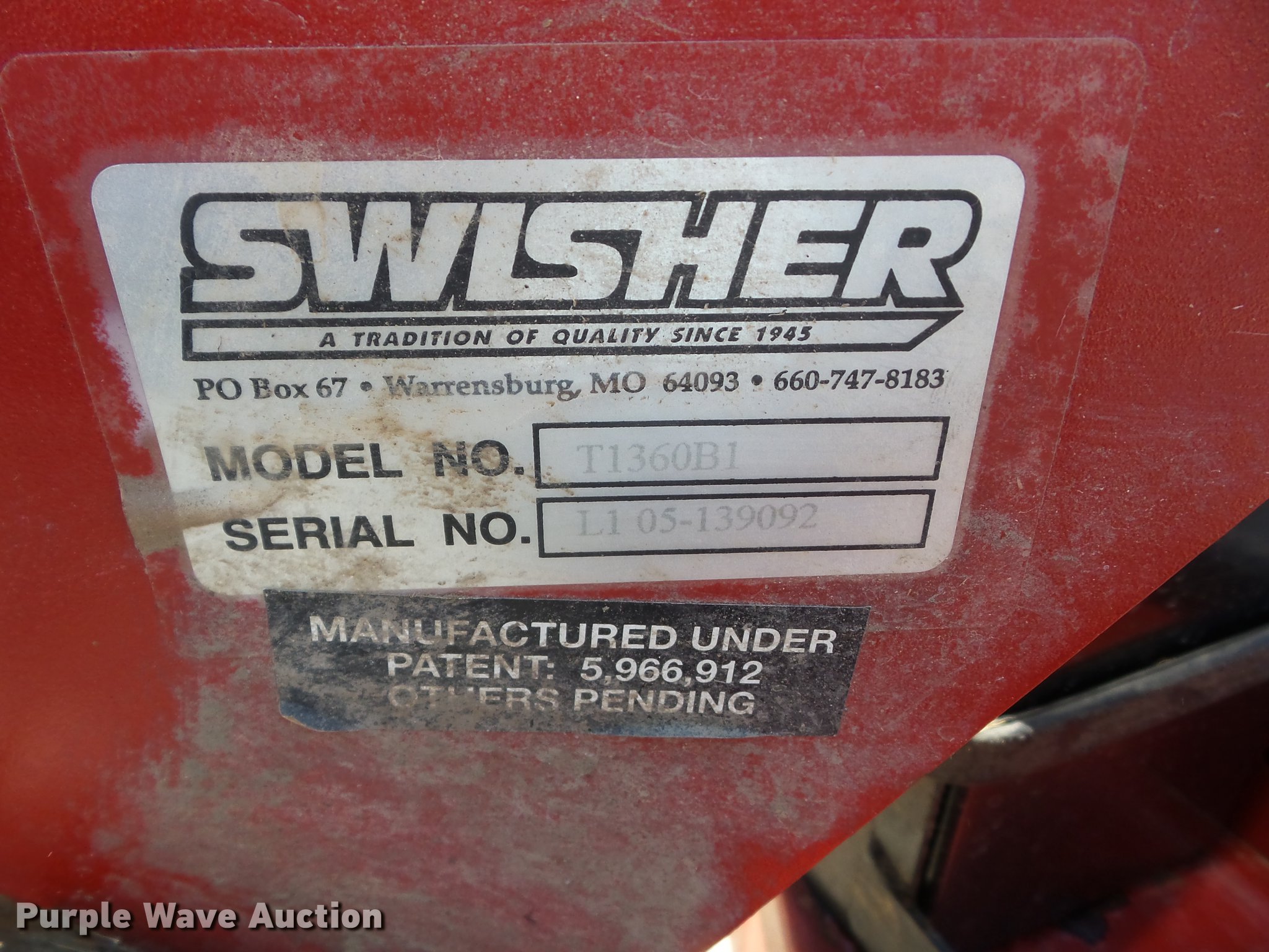Swisher T1360B1 lawn mower in Fredonia, KS Item DT9403 sold Purple Wave