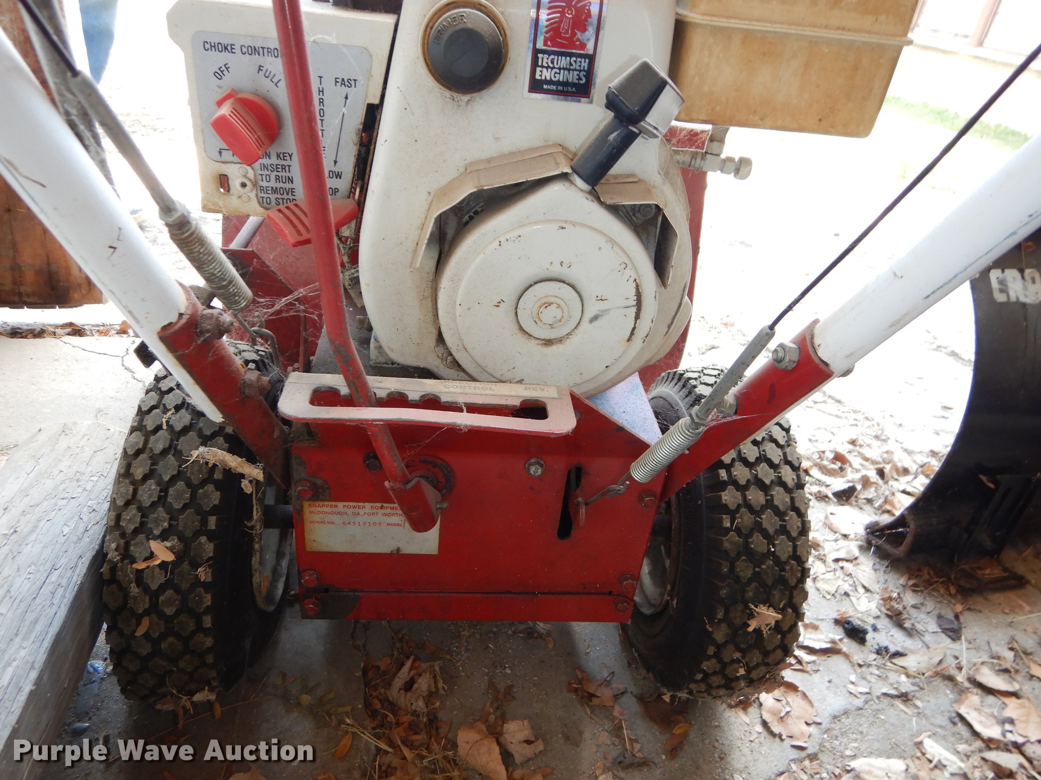 Snapper I422 snow thrower in Miltonvale, KS Item EK9388 sold Purple