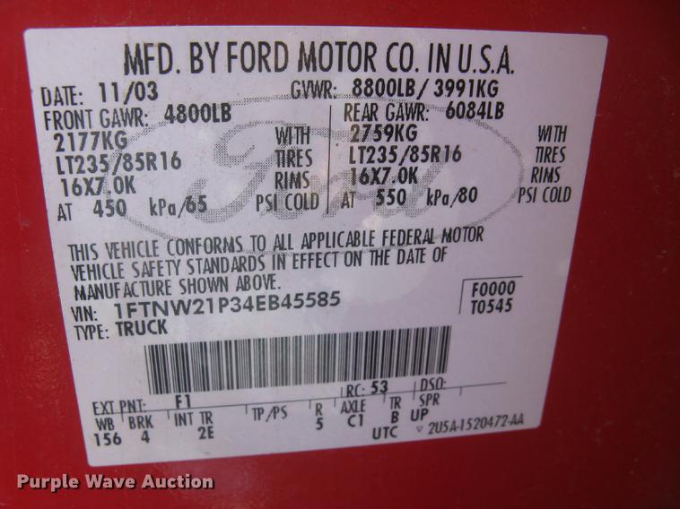 image for item BL9049 2004 Ford F250 Super Duty XLT Crew Cab pickup truck